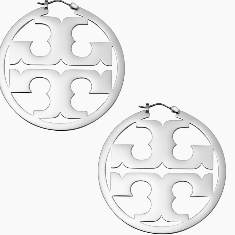 TORY BURCH, Silver Miller Hoop Earrings. STUNNING!!!! **Preowned, worn ONCE**🔥🔥